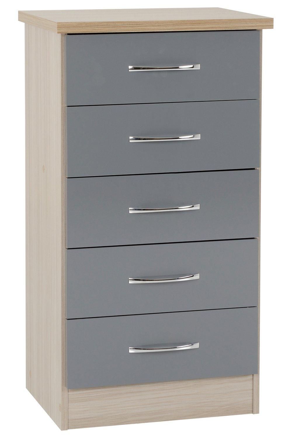 Seconique Nevada 5 Drawer Narrow Chest in Grey
