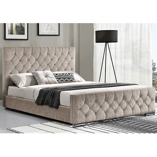 Ariana Fabric Double Bed In Mink With Chrome Legs