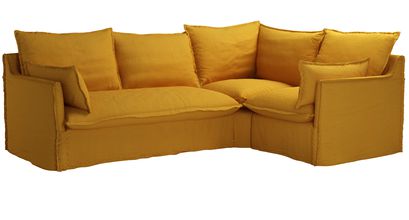 Isaac Asym: LHF 2 Seat Sofabed w RHF Single in Mango Brushed Linen Cotton - sofa.com
