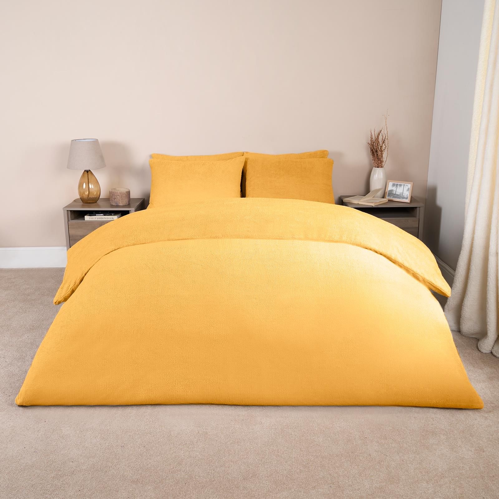 OHS Thermal Soft Teddy Fleece Duvet Cover Bedding Set in Bright Yellow