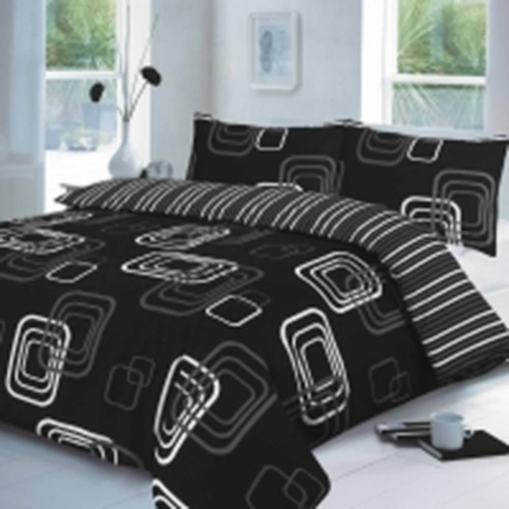 Homes-Linen Blake Geometric Reversible Duvet Cover Bedding Set in Black