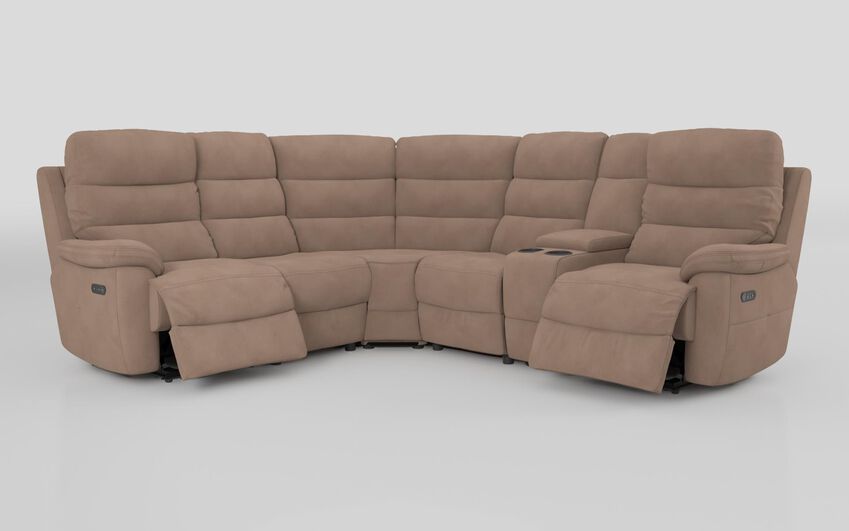 Beige Fabric Ossett 2 Corner 2 Power Sofa with Right Hand Facing Console & Head Tilt