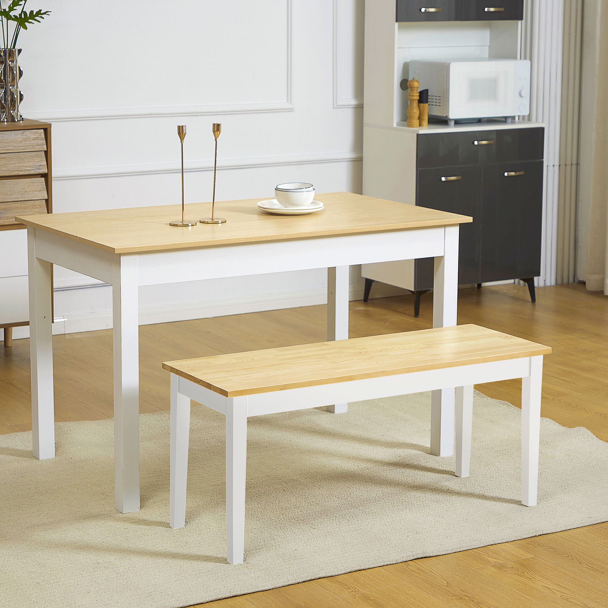 HOMCOM Wood Dining Bench Wooden Bench for 2 People in White