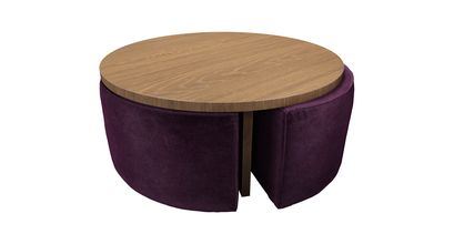 Woody Coffee Table and Nesting Stool Set in Plum Smart Velvet - sofa.com