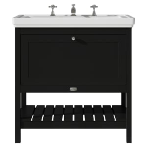 Bayswater Hartleigh Matt Black Traditional Freestanding Vanity Unit & 3 Tap Hole Traditional Recessed Basin - 800mm