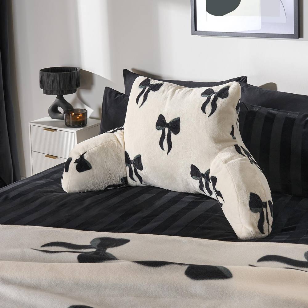 OHS Bows Cuddle Cushion Soft Fleece Reading Pillow in White