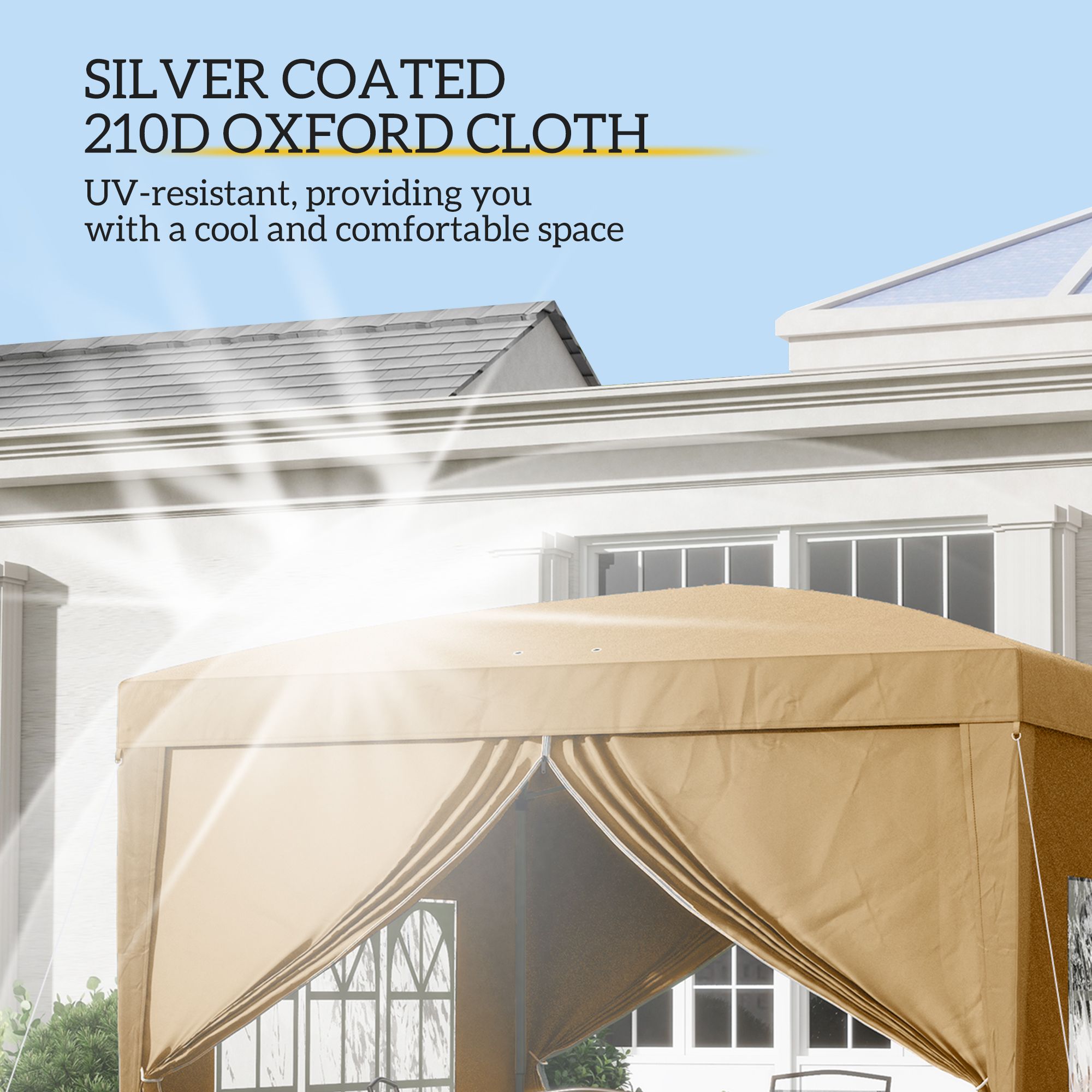 OUTSUNNY 3x3(m) Pop Up Gazebo Canopy Marquee w/ Carry Bag, Khaki in Brown 6