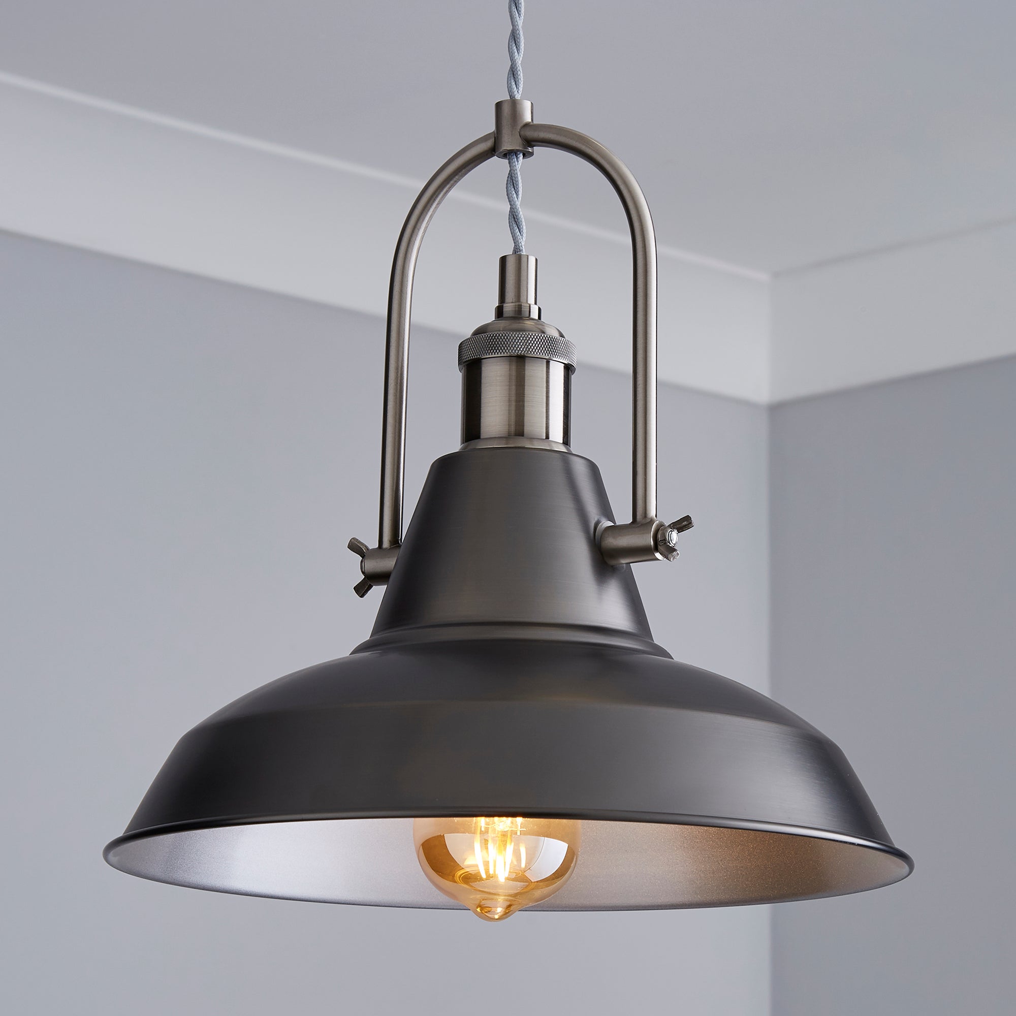 Lucas Industrial 1 Light Pendant Pewter Ceiling Fitting Grey