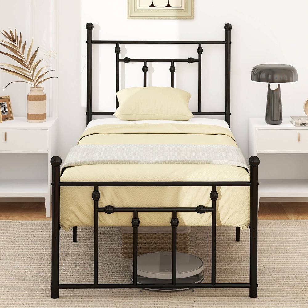 Costway Single Size Metal Bed Frame Metal Slats Supported Platform Bed in Black