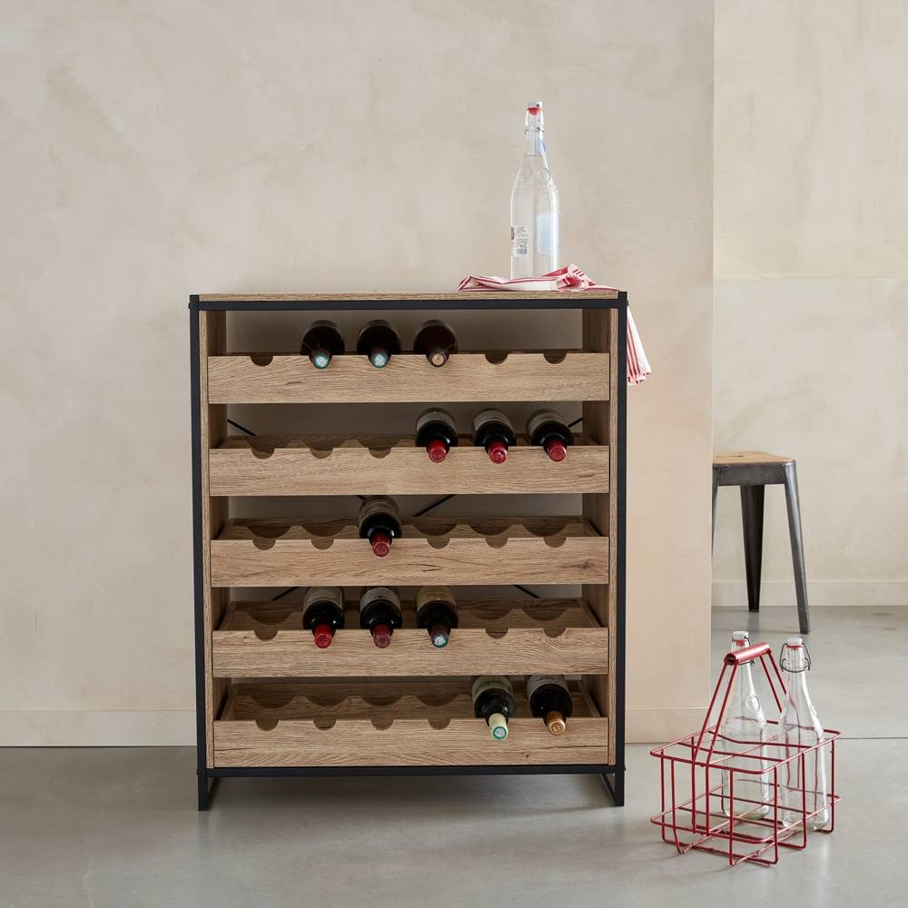 sweeek 5-shelf Wine Rack With Metal & Wood-effect in Light Brown
