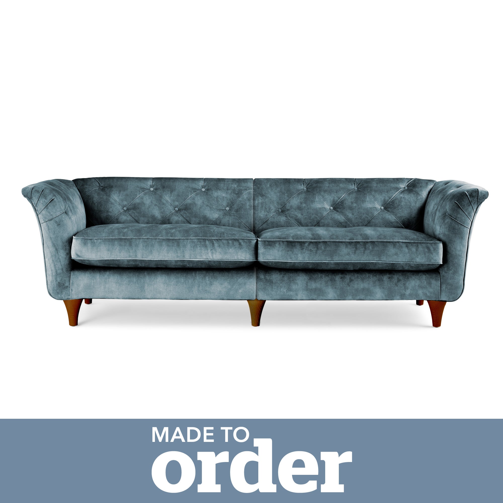 Jaipur 4 Seater Sofa Slub Velvet Blue