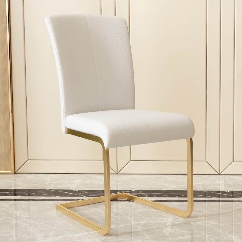 Modern Minimalist Dining Chairs Upholstered PU Leather White Gold Metal Base Set of 2 Dining Room Chairs
