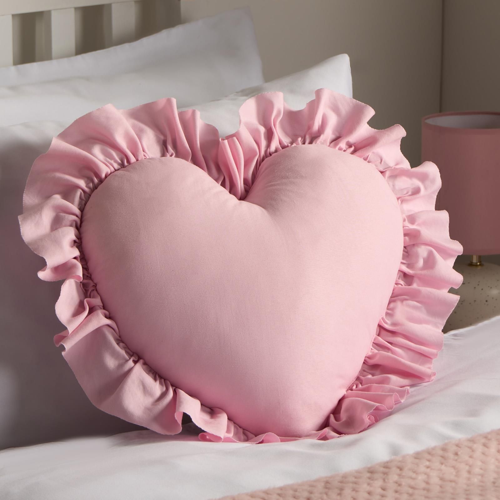 OHS Heart Filled Cushion Plump Bedroom Scatter Pillow Valentines Frill Chair Sofa in Pink