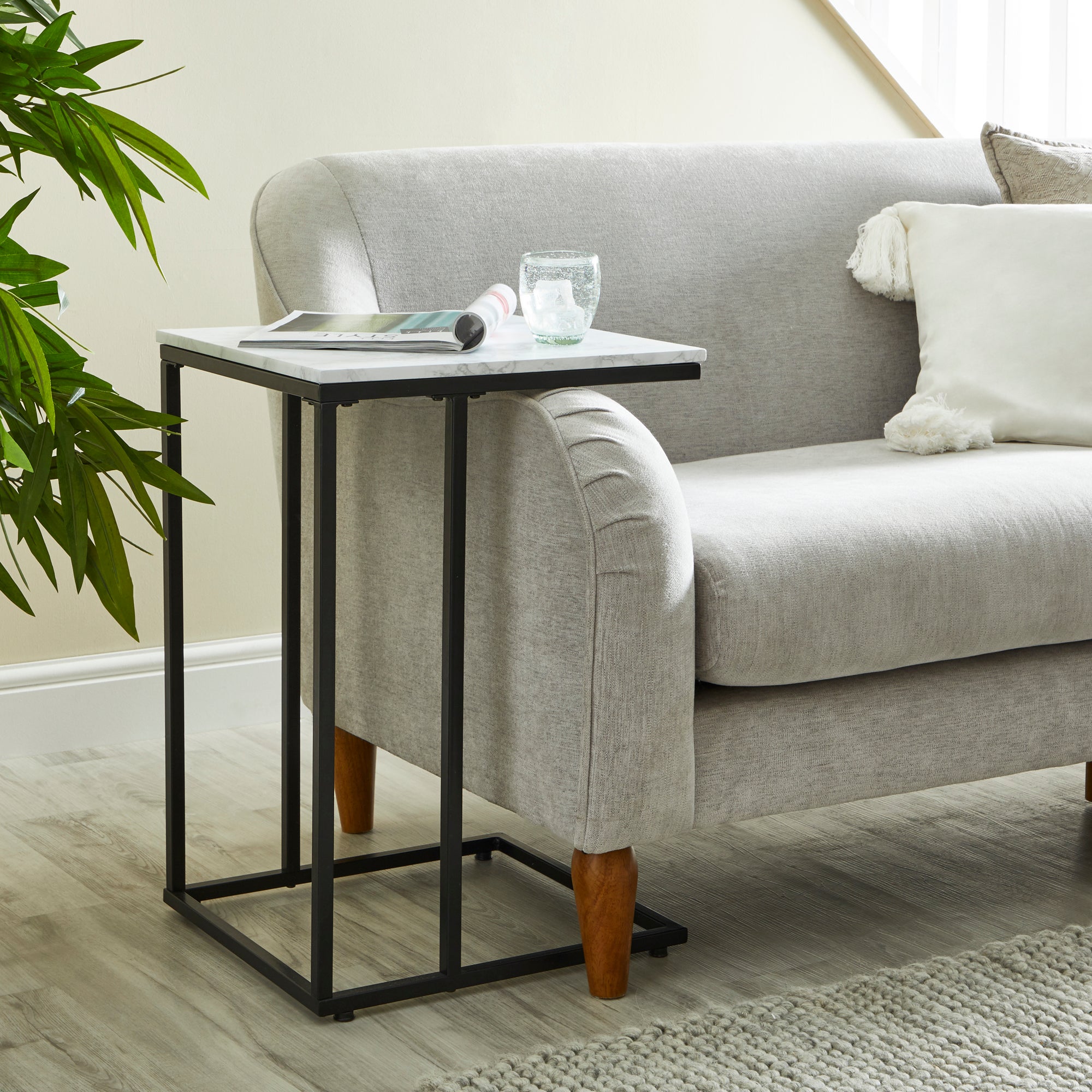 Charlie Marble Effect Side Table Black/Grey