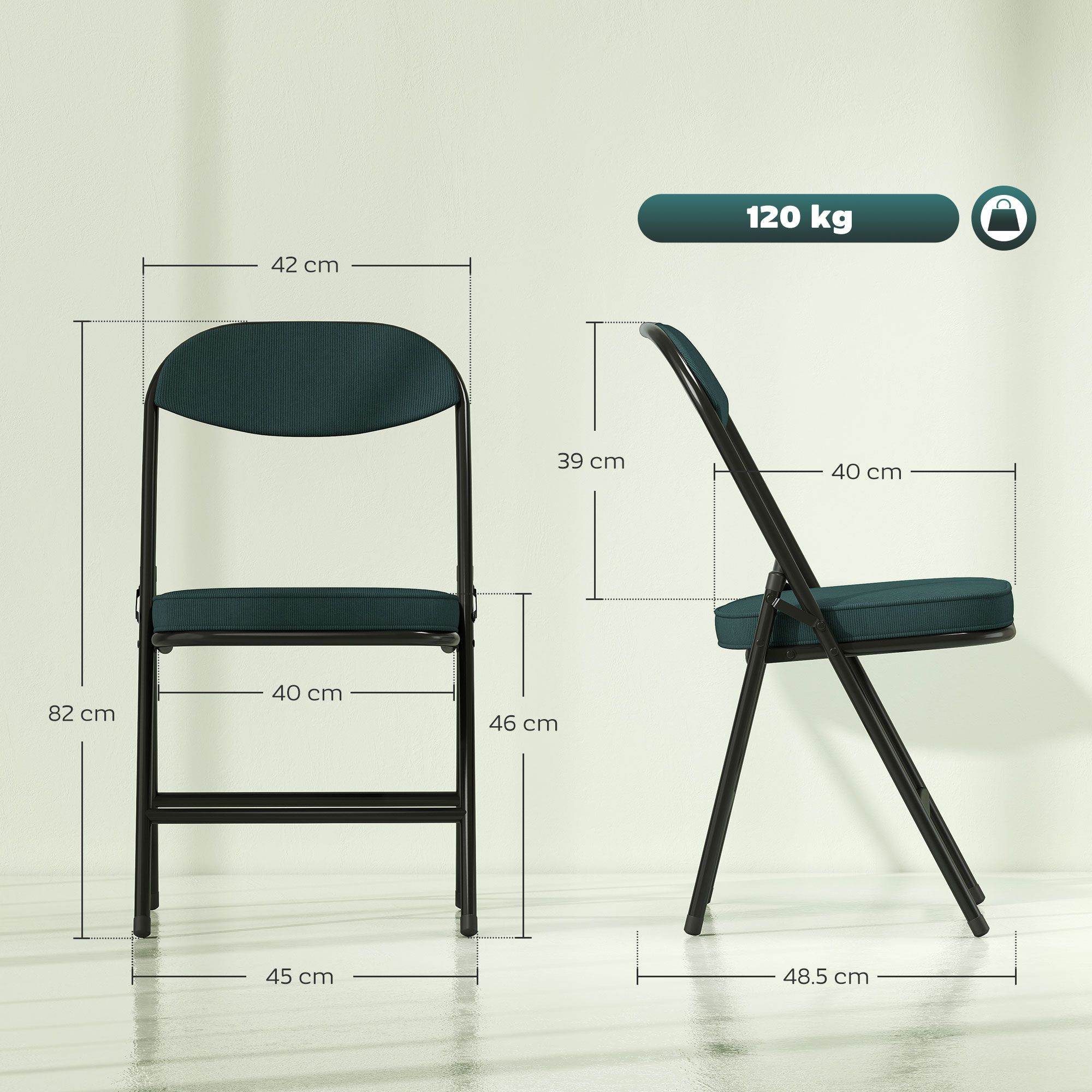 HOMCOM Folding Chairs Set of 4 with Cushioned Seat, Steel Frame in Teal 3