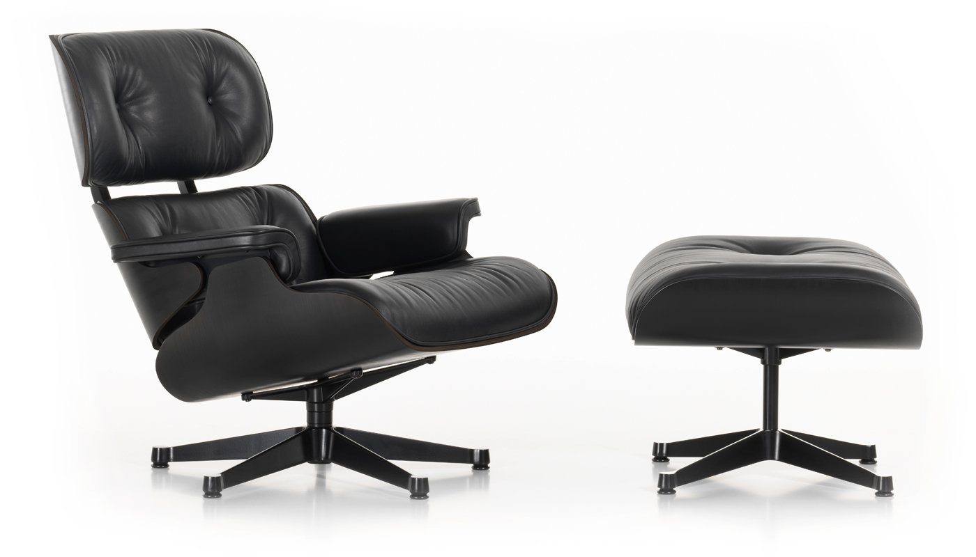 Vitra Tall Eames Lounge Chair & Ottoman in Black Ash & Black Leather