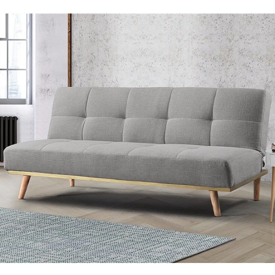 Soren Fabric Sofa Bed In Light Stone Grey With Wooden Legs