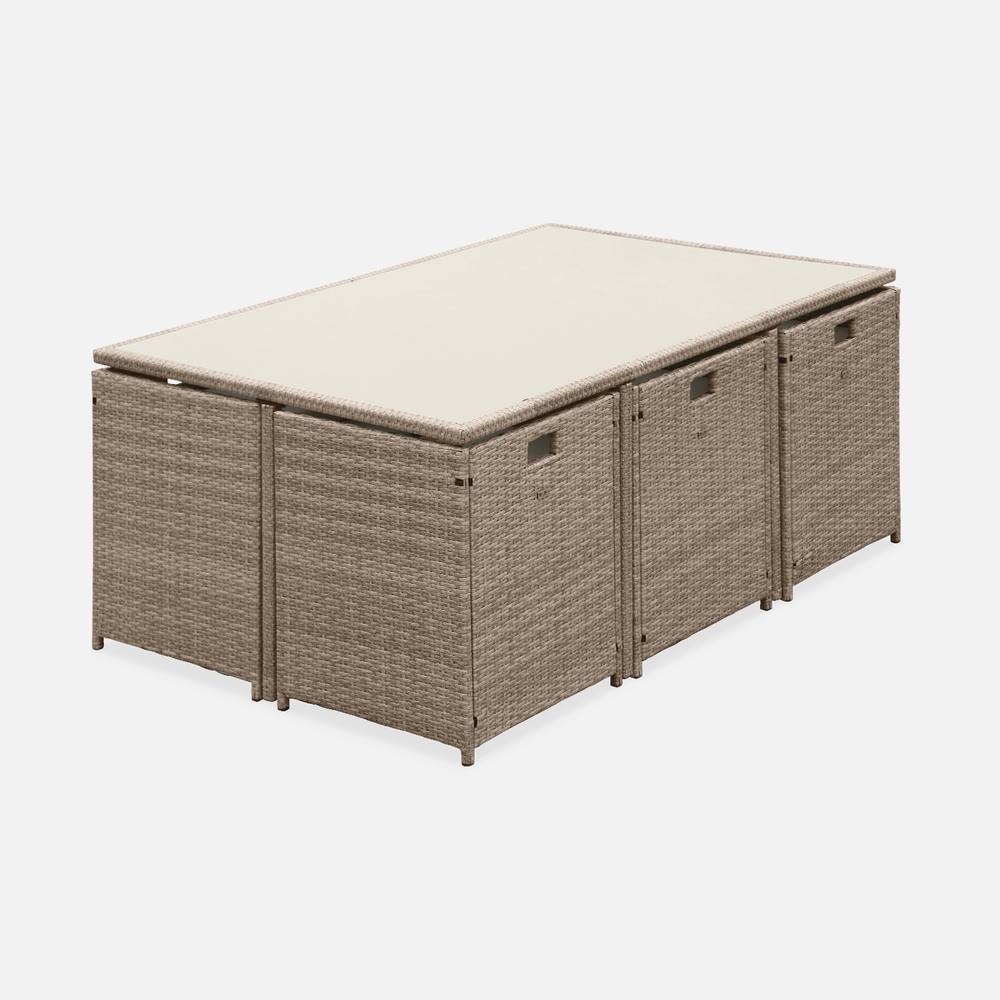 sweeek 6 To 10-seater Rattan Cube Table Set With Chairs in Beige 2