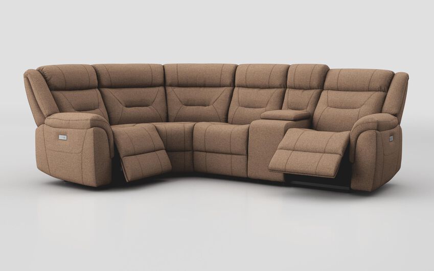 Brown Fabric Ainsdale 1 Corner 2 Power Sofa with Console