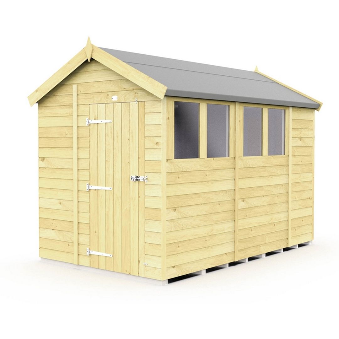 Buttercup Farm 6 x 11 Feet Apex Shed - Single Door W/ Windows - L329 x W175 x H217 cm in Brown