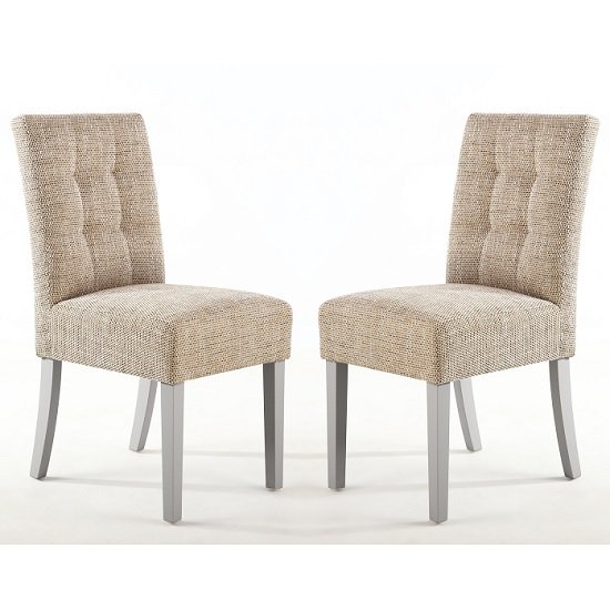 Catria Dining Chair In Tweed Oatmeal With Grey Legs In A Pair