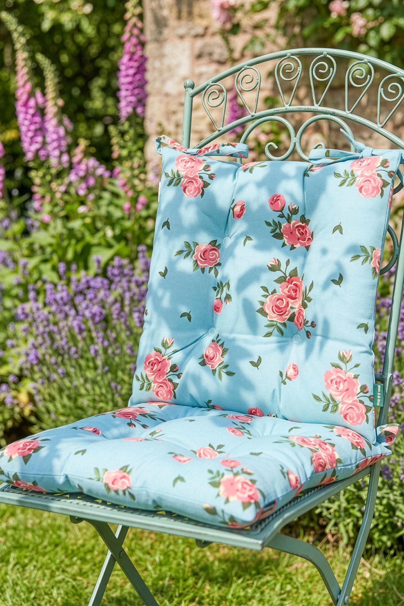 Dibor Set of 2 Floral Blue Summer Outdoor Garden Chair Seat Pad Cushions W40 x L40cm