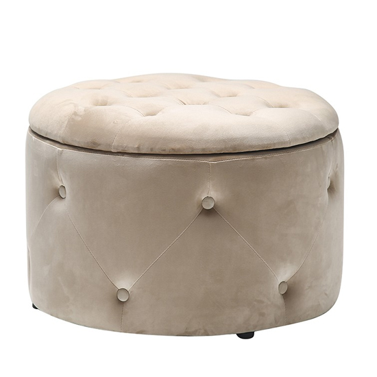 Cleo Round Storage Pouff In Beige
