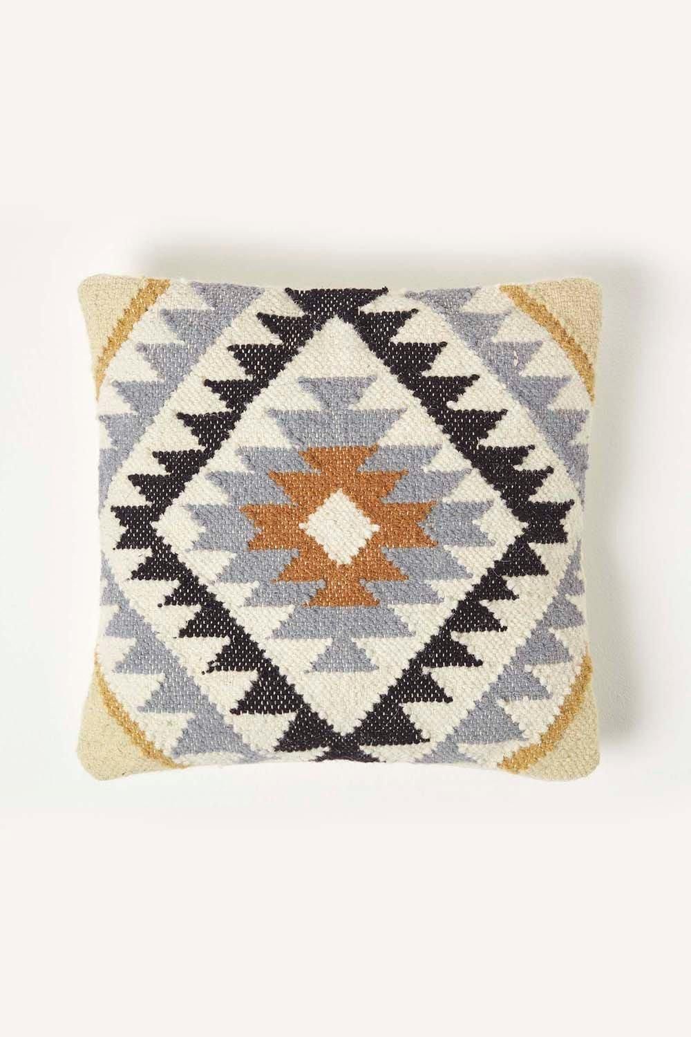Homescapes Handwoven Kilim Cushion with Feather Filling in Gold