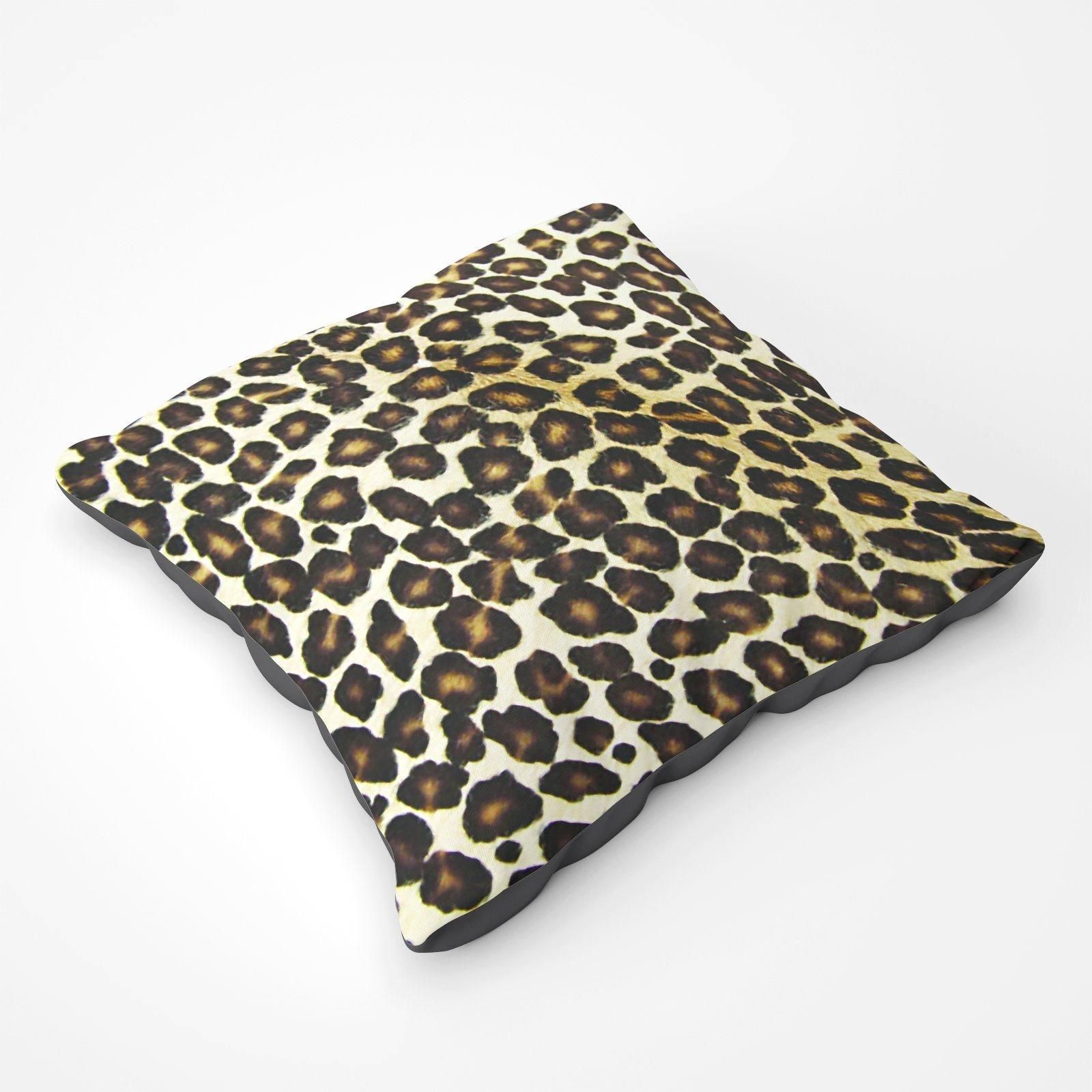 Warren Reed - Designer Leopard Hide Print Floor Cushion in Brown
