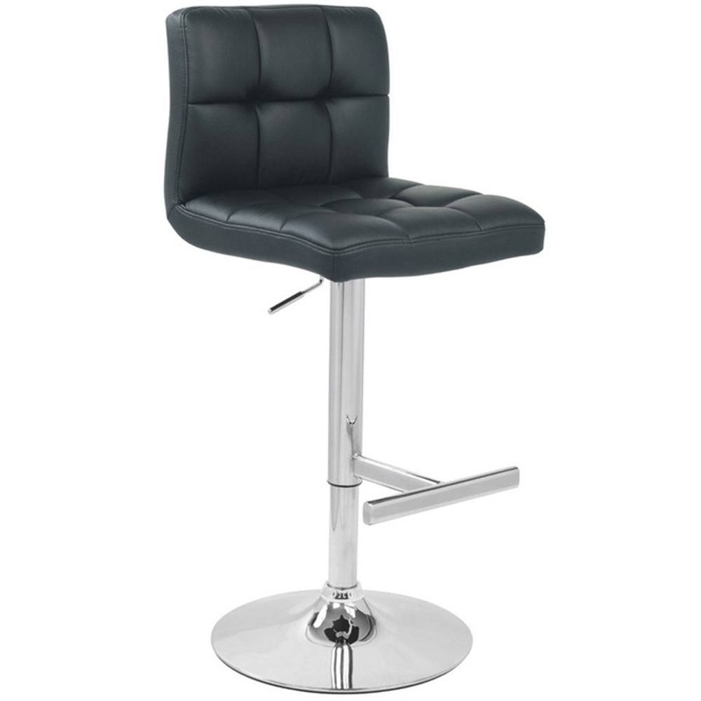 netfurniture Azagi Chrome Real Leather Bar Stool - Black