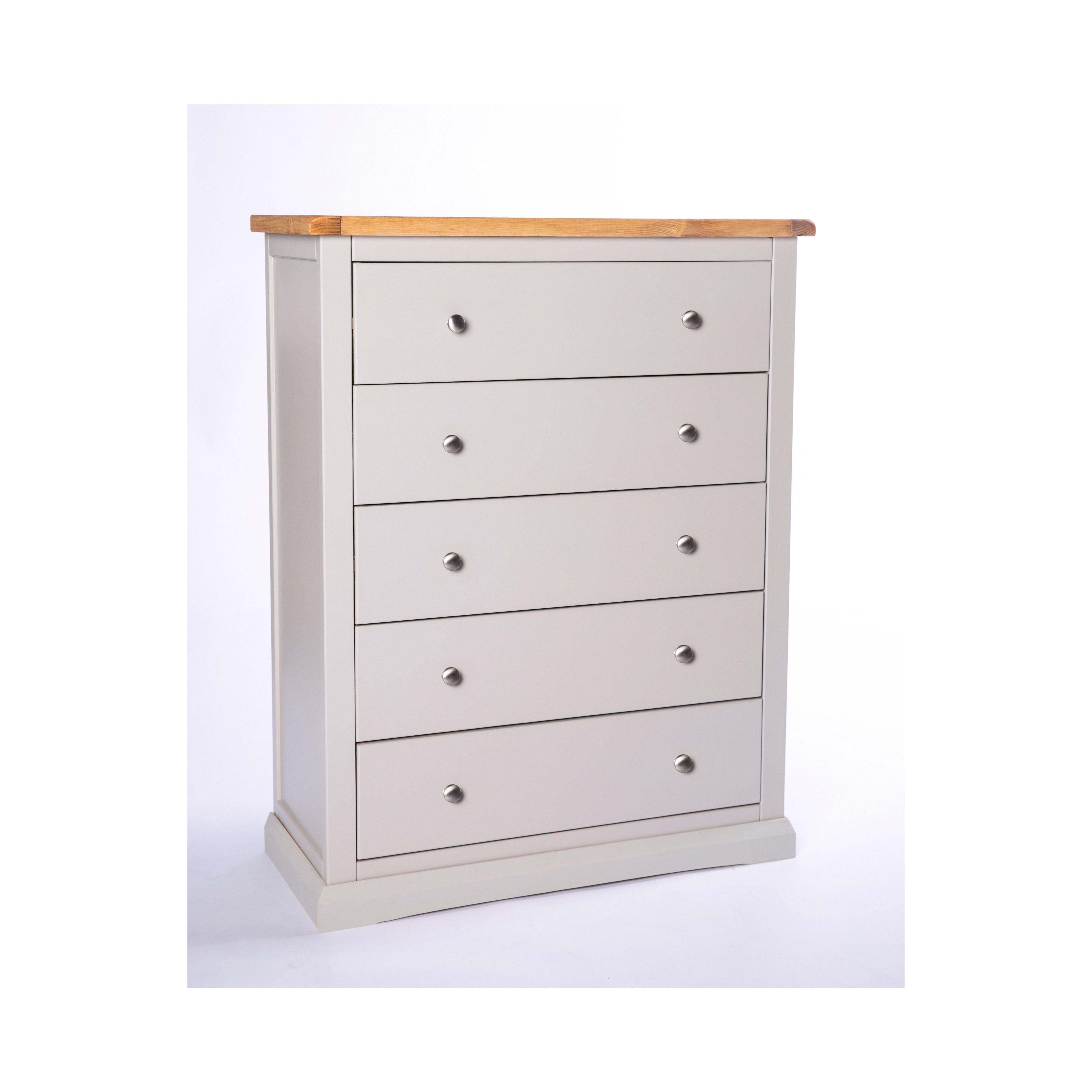Cabinet Bits Loreo 5 Drawer Chest of Drawers Chrome Knob in Light Grey