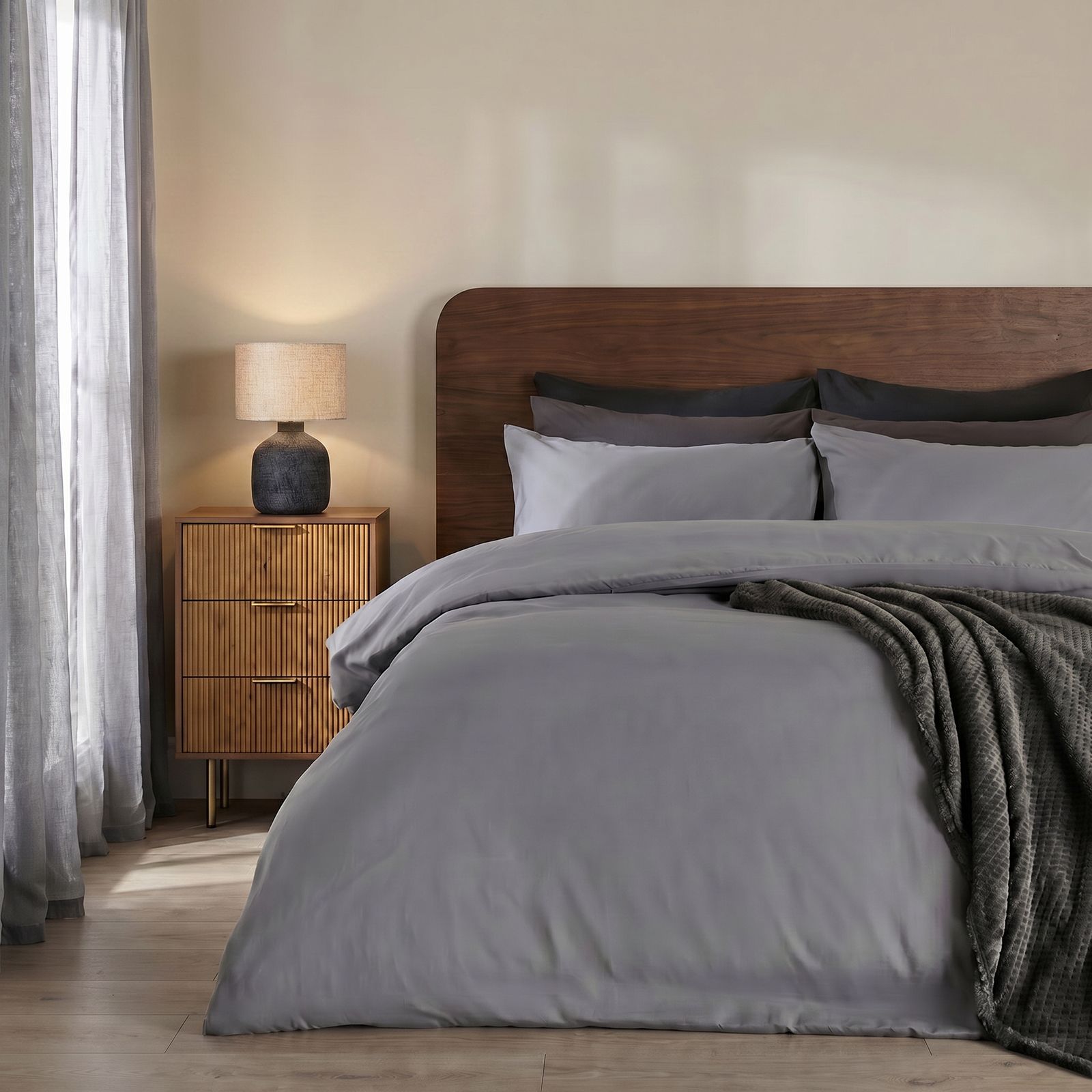 OHS Plain Dyed Duvet Cover Cover with Pillowcase Set in Light Grey