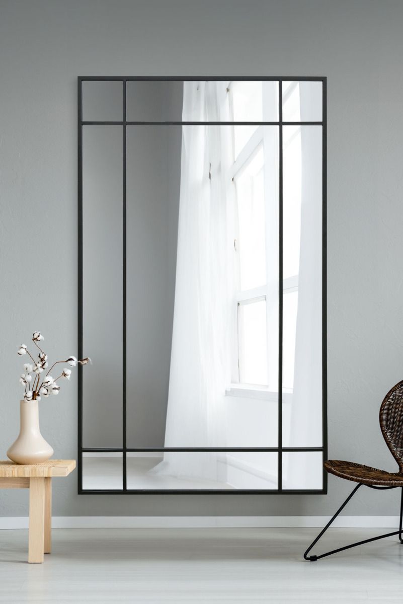 MirrorOutlet Black Contemporary Wall & Leaner Mirror 79" X 47" (200 x 120CM)