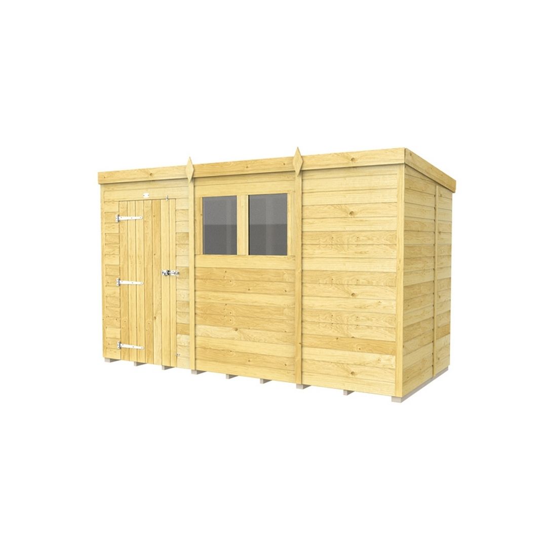 Buttercup Farm 11 x 5 Feet Pent Shed - Single Door W/ Windows - L147 x W329 x H201 cm in Brown 2