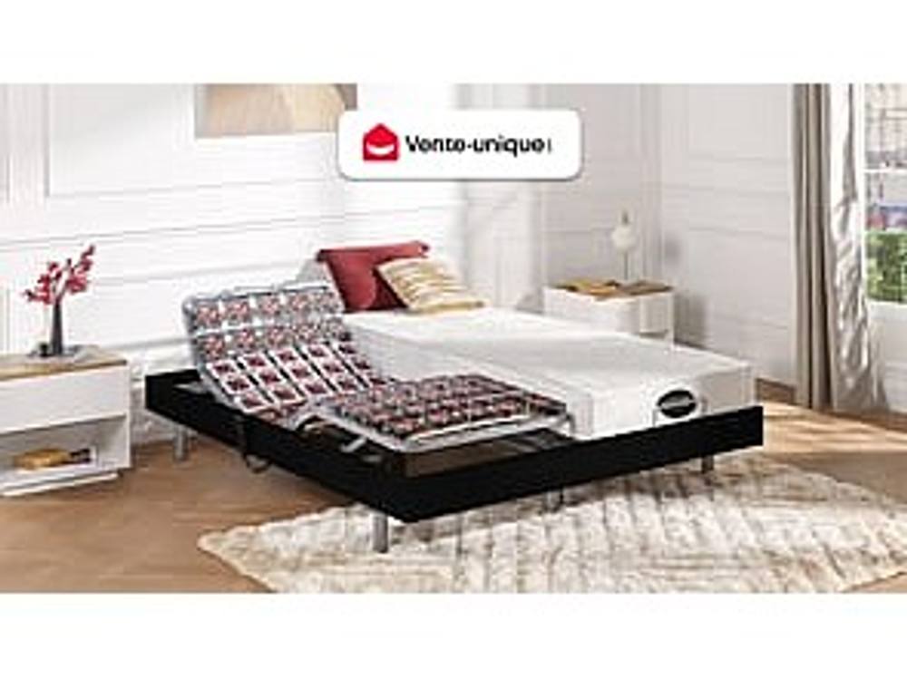 Vente-unique Electric Adjustable Bed 2X48 Black Wood Decorative Pads - 2 X 70 X 190 3