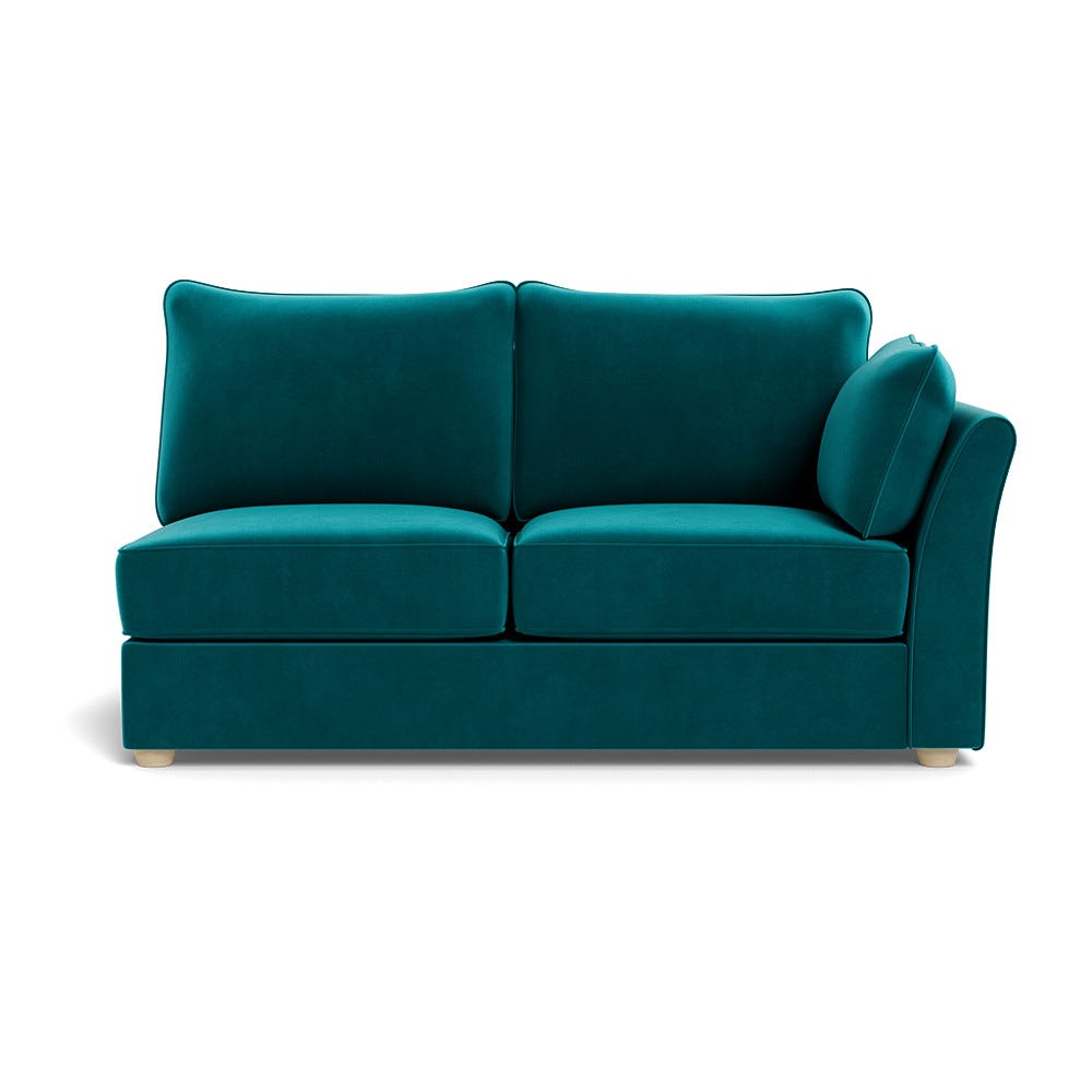 Heal's Tailor Medium Right Hand Facing Corner Unit Smart Velvet Petrol Natural Feet