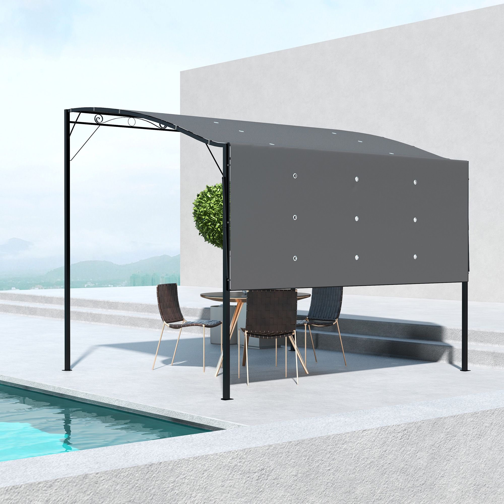 OUTSUNNY 3 x 2.5m Patio Metal Gazebo Pergola Wall Mount Outdoor Shelter, Cream in Grey