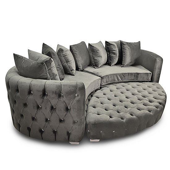 Krakow Malta Plush Velour Fabric Curved Sofa In Putty
