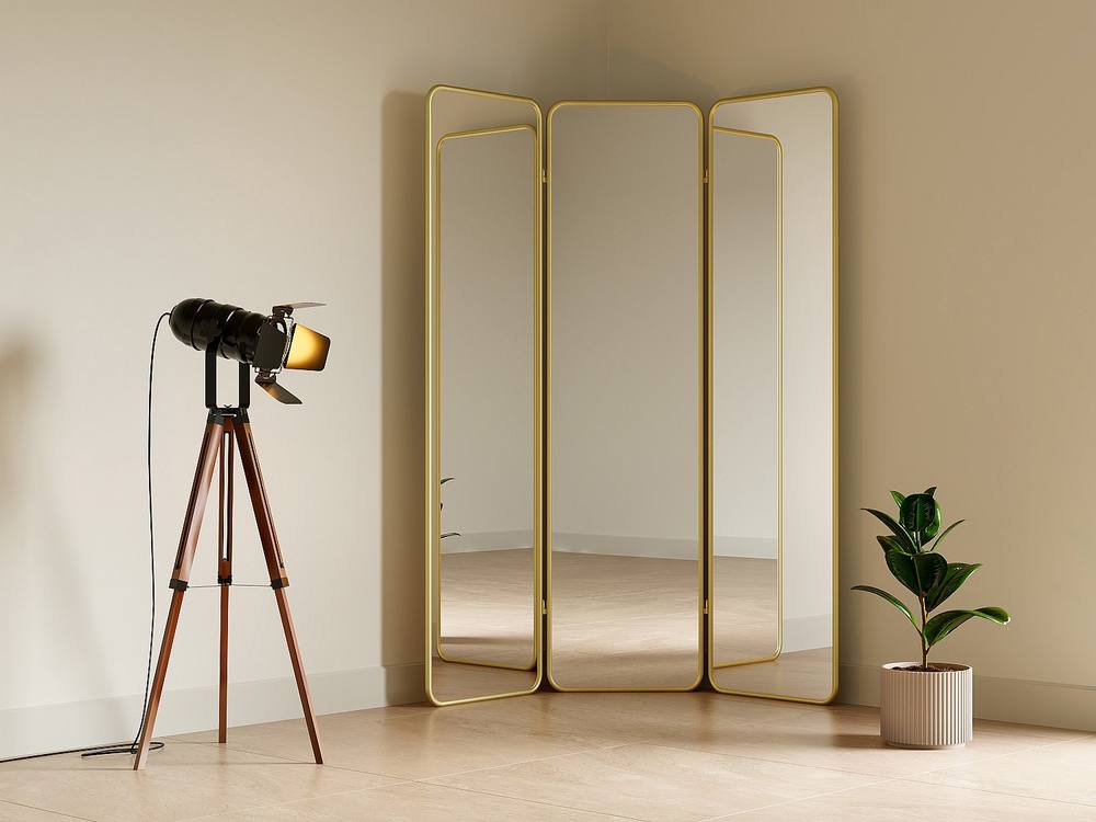Vente-unique 3-Panel Mirror Room Divider In Metal - W. 146 X H. 180 Cm - Gold