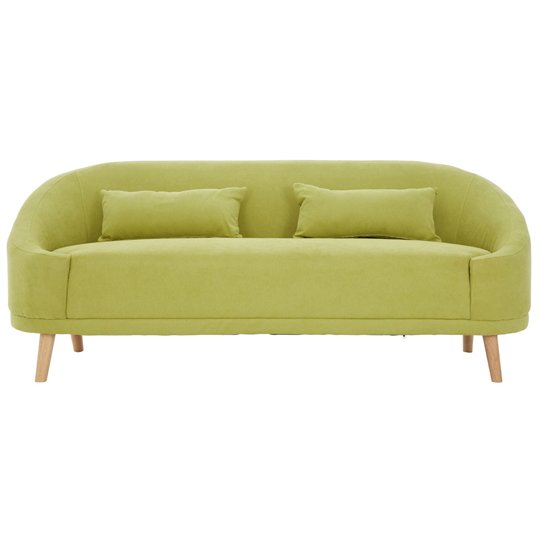 Errai 3 Seater Linen Sofa In Green With Rubberwood Legs