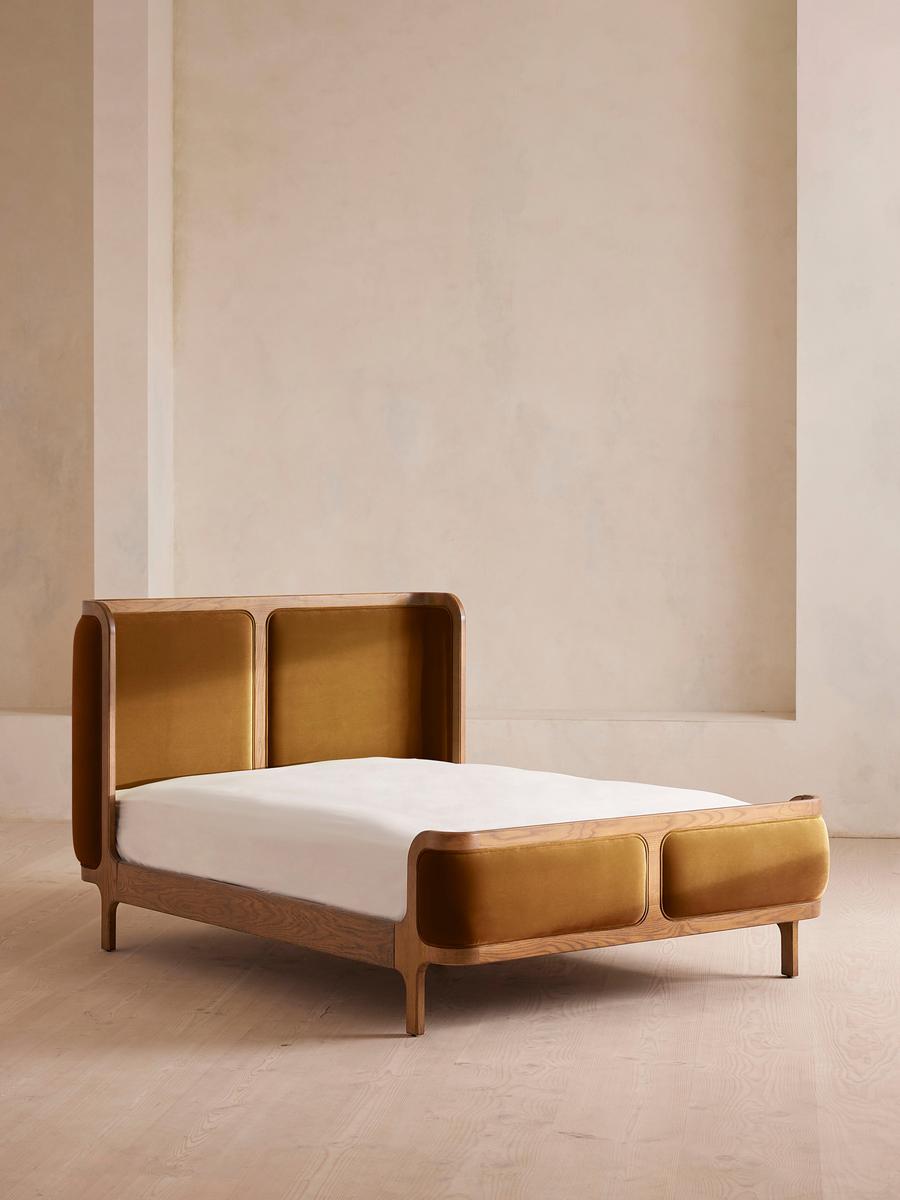 Belsa Bed, Light Oak, Super king, Velvet, Mustard