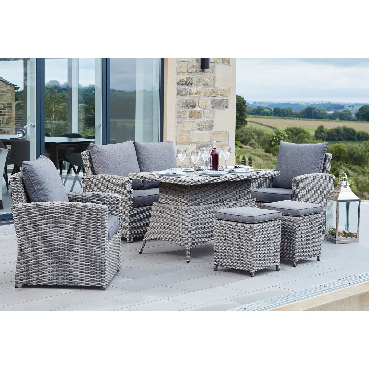 Murcia 6 Seat Garden Sofa Set in Slate Grey Weave and Grey Fabric - Barker & Stonehouse