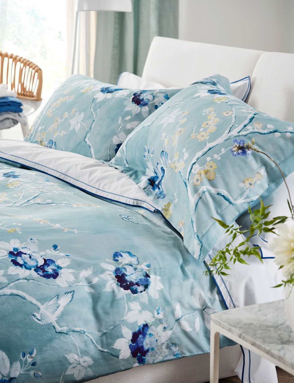 Designers Guild Pure Cotton Sateen Floral Pillowcase Set Blue Mix