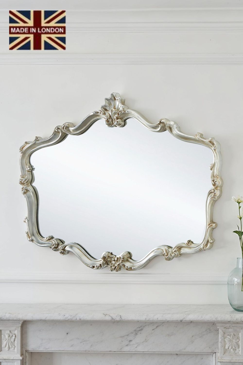 Yearn Mirrors Regency Decorative Landscape Mirror Silver in Metallic Silver