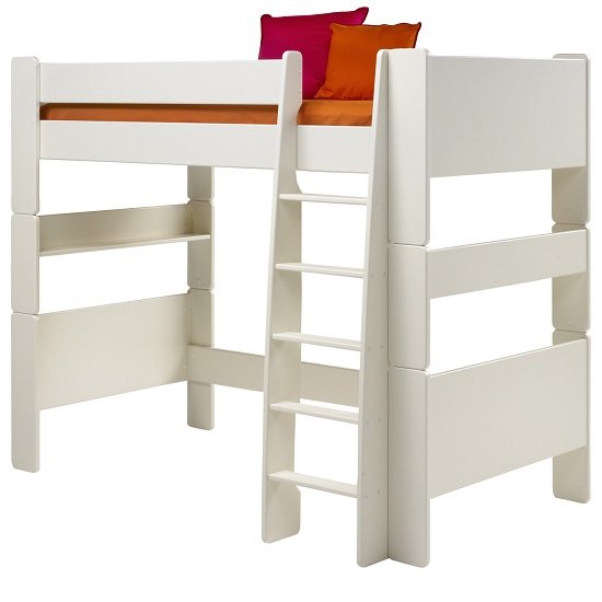 Pathos Wooden High Sleeper Bed In White With Ladder