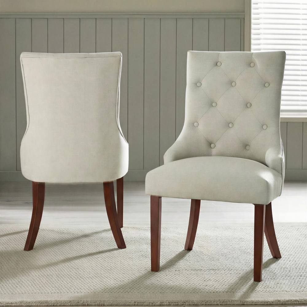 FurnitureboxUK 2x Belgravia Beige Fabric Dining Chairs Walnut Legs