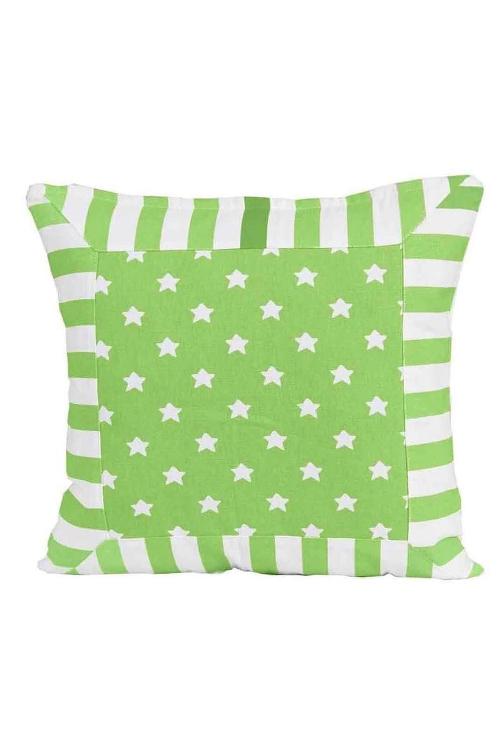 Homescapes Cotton Green Stripe Border & Stars Cushion Cover