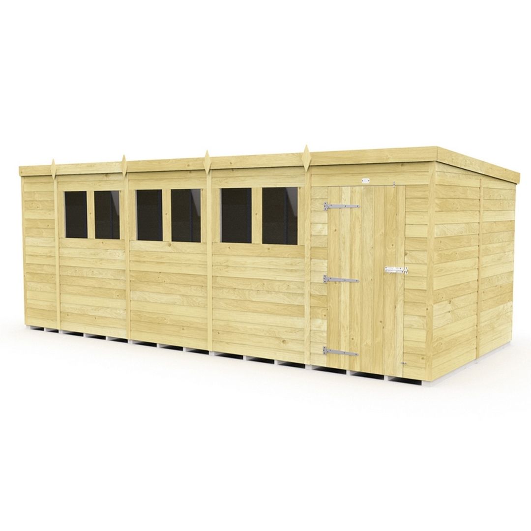 Buttercup Farm 19 x 8 Feet Pent Shed - Single Door W/ Windows - L231 x W560 x H201 cm in Brown