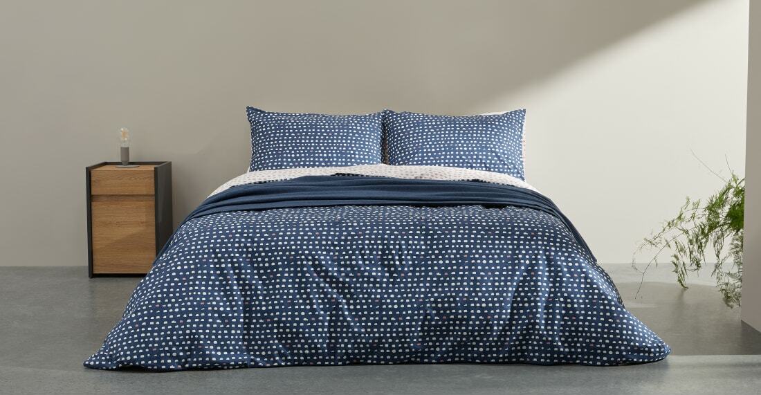 Uxi Cotton Duvet Cover + 2 Pillowcases, Double, Midnight Blue & Washed Red UK