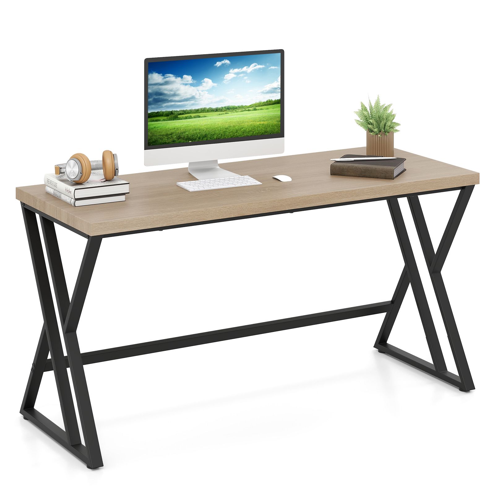 Costway 150 CM Computer Desk Large Industrial Office Desk in Grey